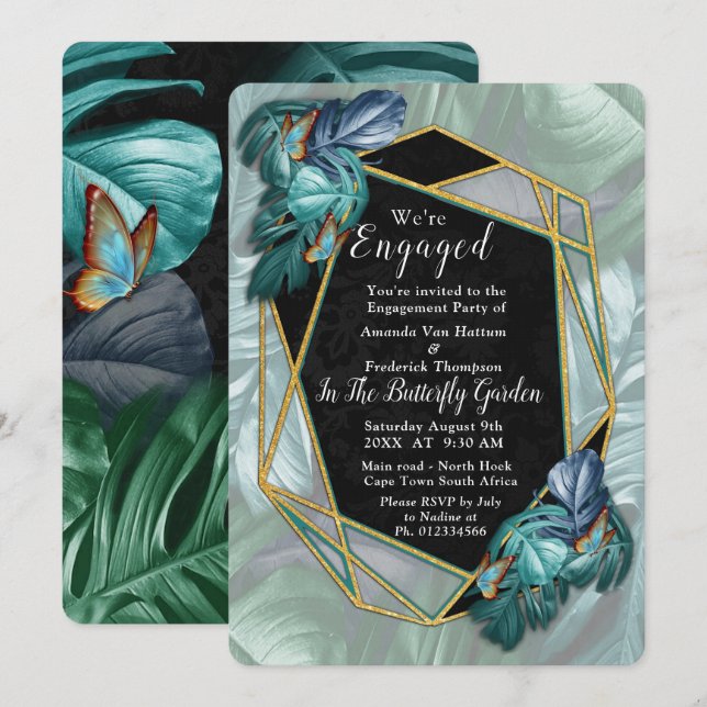 Butterflies of Paradise/Tropical Turquoise Splash Invitation (Front/Back)
