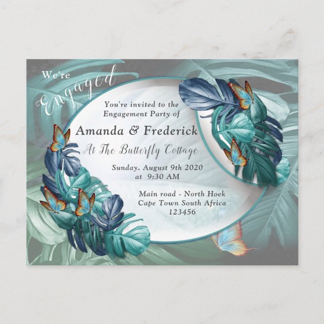 Butterflies of Paradise/Tropical Turquoise Splash Invitation Postcard (Front)