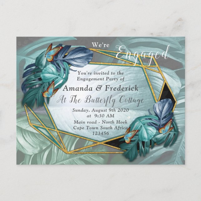 Butterflies of Paradise/Tropical Turquoise Splash Invitation Postcard (Front)