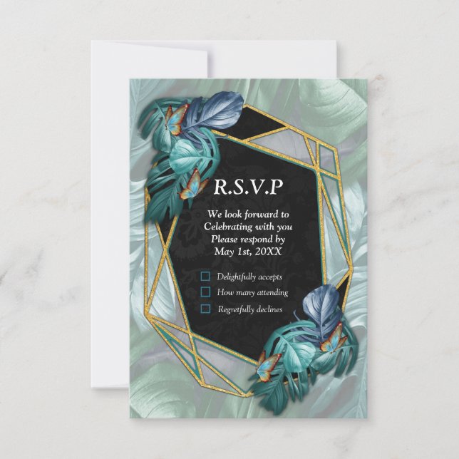 Butterflies of Paradise/Tropical Turquoise Splash RSVP Card (Front)