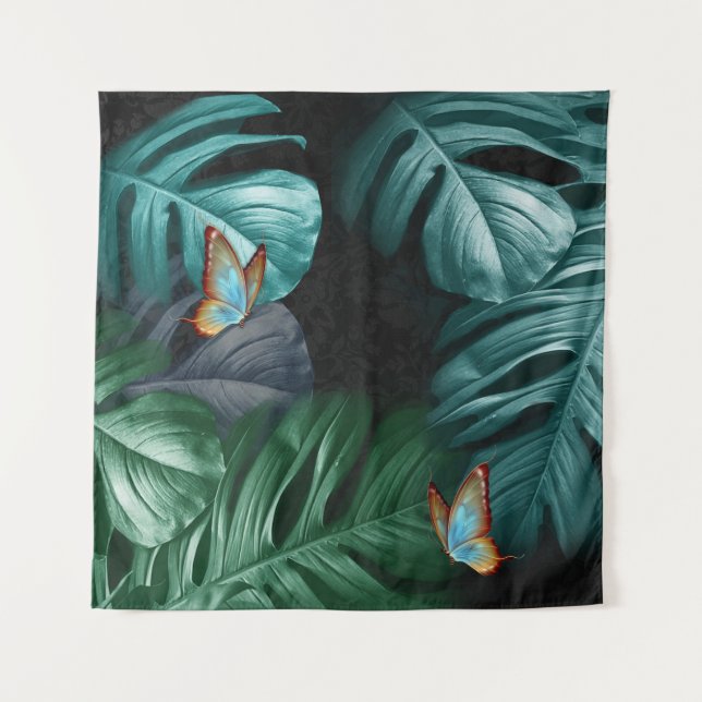 Butterflies of Paradise Tropical Turquoise Splash Tapestry (Front)