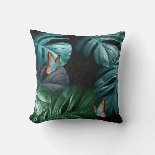 Butterflies of Paradise Tropical Turquoise Splash Throw Pillow (Front)