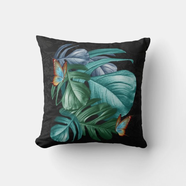 Butterflies of Paradise/Tropical Turquoise Splash Throw Pillow (Front)