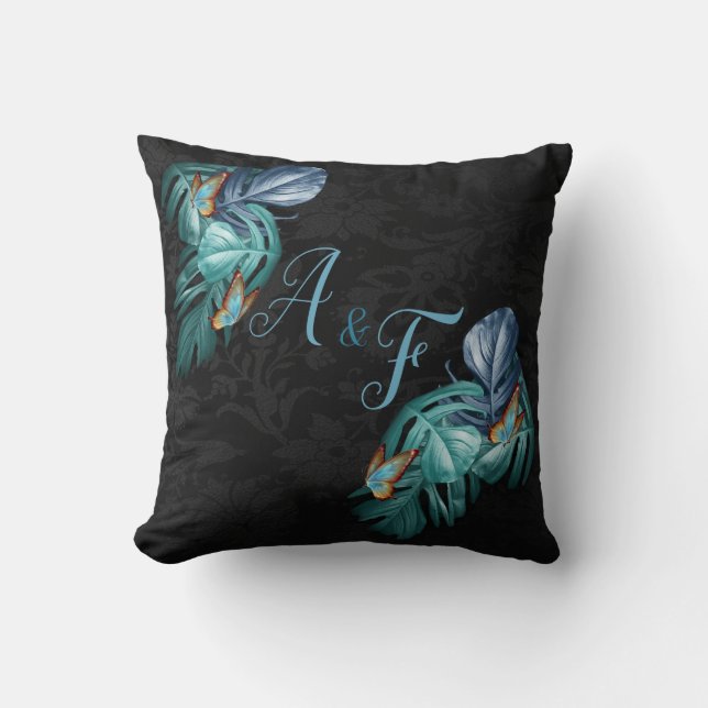 Butterflies of Paradise/Tropical Turquoise Splash Throw Pillow (Front)