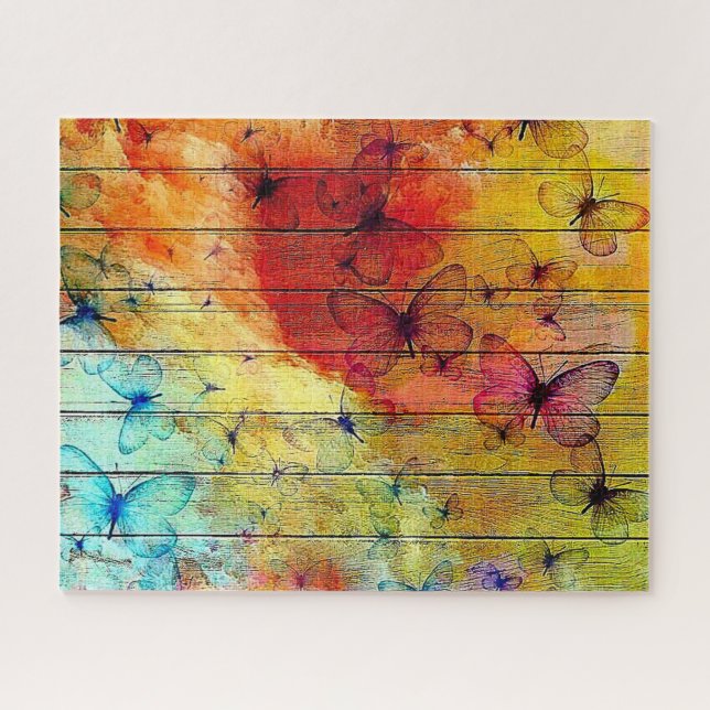 Butterflies on a Colorful Rustic Wood Jigsaw Puzzle (Horizontal)