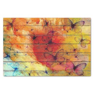 Butterflies on a Colorful Rustic Wood Tissue Paper