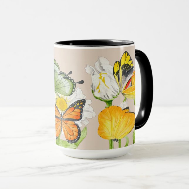 Butterflies on a Large Combo Mug (Front Right)
