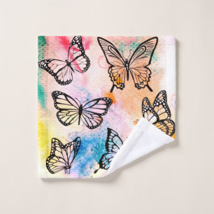 butterflies on a multi-color background wash cloth