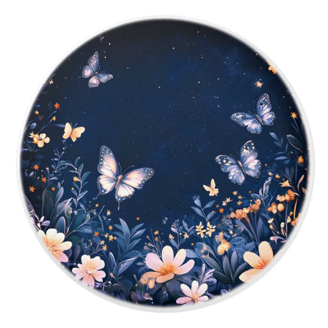 Butterflies on a Starry Night Ceramic Knob (Front)