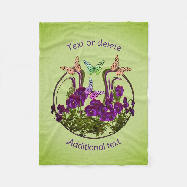 Butterflies On Abstract Flower Art Personalized  Fleece Blanket (Front)