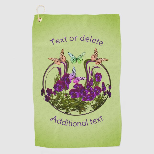 Butterflies On Abstract Flower Art Personalized  Golf Towel (Front)