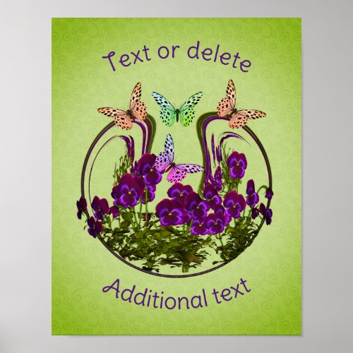Butterflies On Abstract Flower Art Personalized  Poster