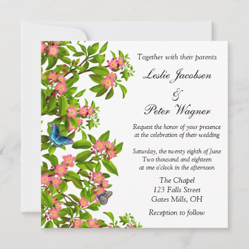 Butterflies on Apple Blossoms Wedding Invite