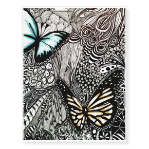Butterflies on Black and White Design Temporary Tattoos