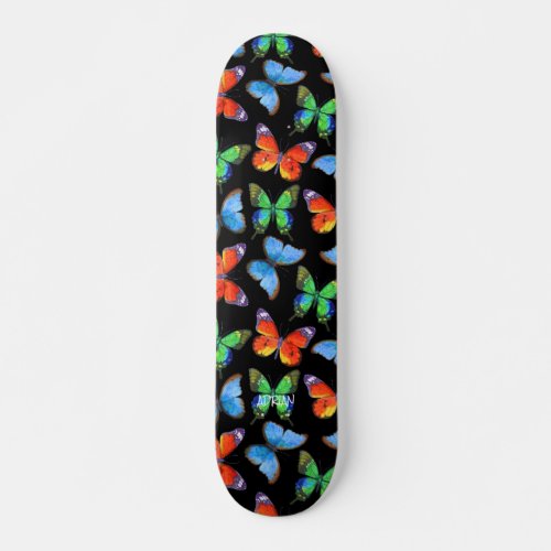 Butterflies on Black  Name or Text Skateboard