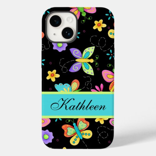Butterflies on Black Whimsy Name Personalized Case_Mate iPhone 14 Case