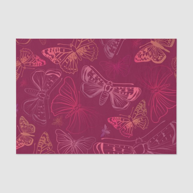 Butterflies on Burgundy Wine Red Decoupage Tissue Paper (Front)