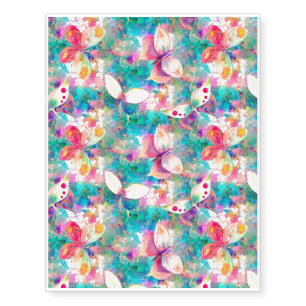 butterflies on flower field aqua turquoise temporary tattoos