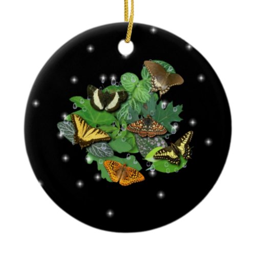 Butterflies on Leaves Ceramic Ornament