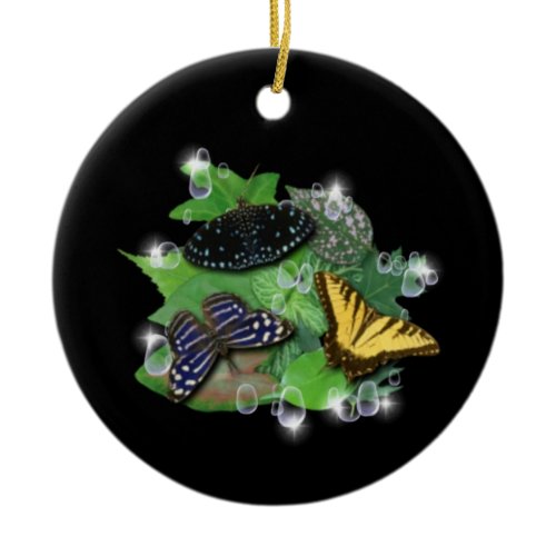 Butterflies on Leaves Ceramic Ornament