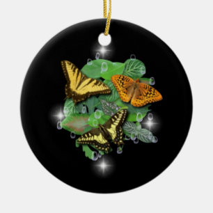 Butterflies on Leaves Ceramic Ornament
