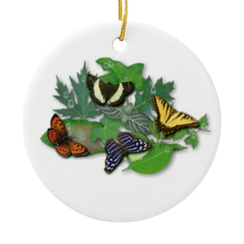 Butterflies on Leaves Ceramic Ornament