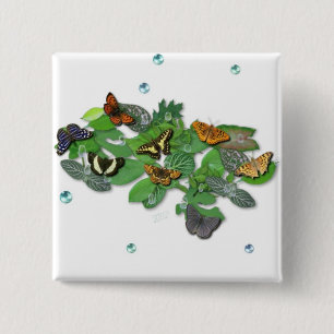 Butterflies on Leaves Pinback Button