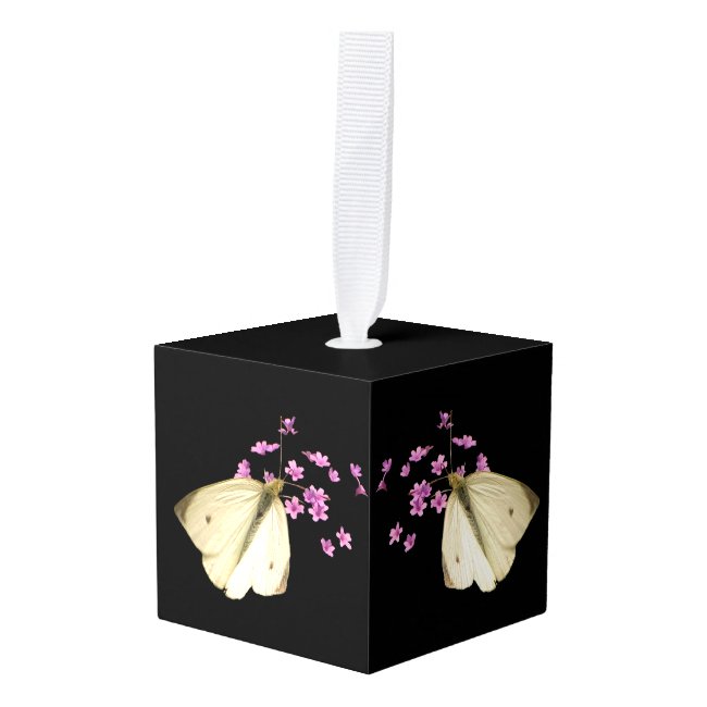 Butterflies on Pink Flowers Cube Ornament