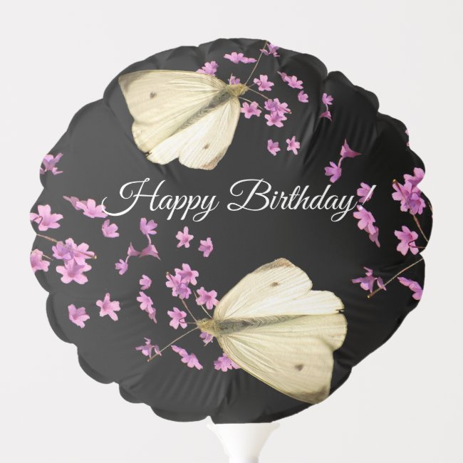 Butterflies on Pink Garden Flower Birthday Balloon