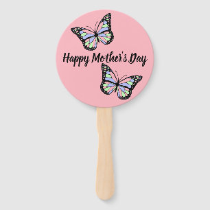 Butterflies on Pink Happy Mother's Day Hand Fan