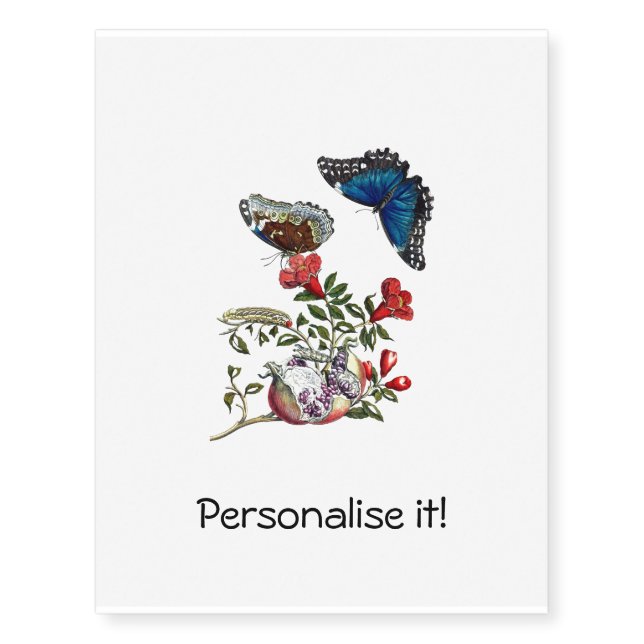 Butterflies on pomegranate temporary tattoos (Front)