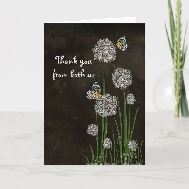 Butterflies on Puff Flower Thank You Card (Front)