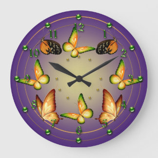 Butterflies on Purple Large Clock