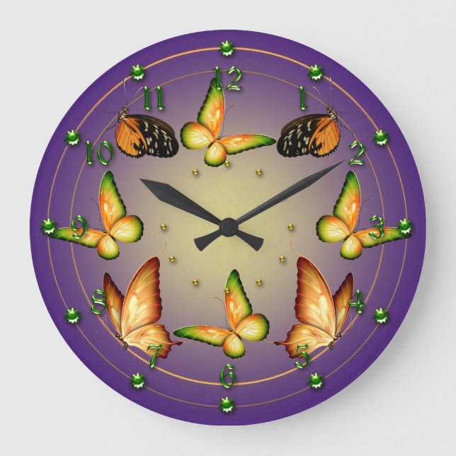 Butterflies on Purple Large Clock (Front)