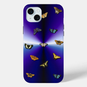 Butterflies on purple rainbow iPhone 15 plus case
