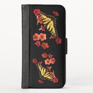 Butterflies on Red Flowers iPhone X Wallet Case