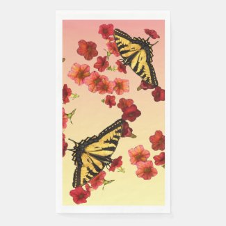 Butterflies on Red Flowers Paper Guest Towel