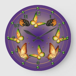 Butterflies on Rich Purple Large Clock