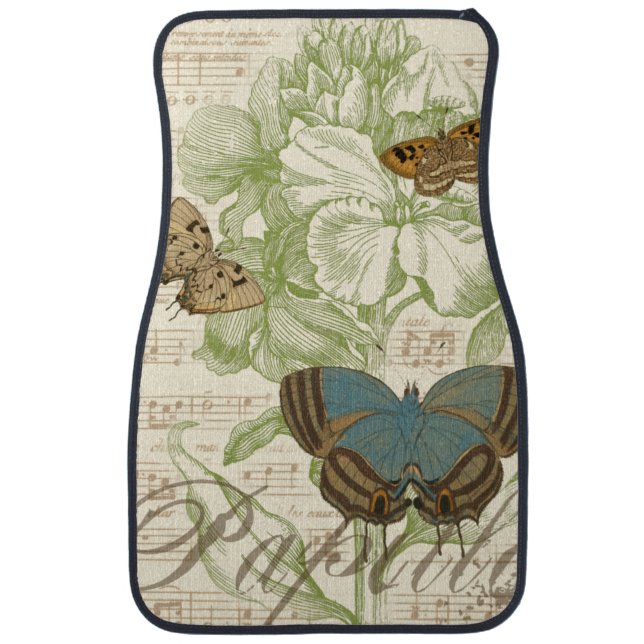 Butterflies on Sheet Music with Floral Design Car Floor Mat (Front)