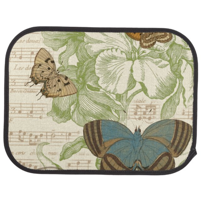 Butterflies on Sheet Music with Floral Design Car Mat (Rear)