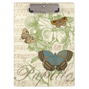 Butterflies on Sheet Music with Floral Design Clipboard