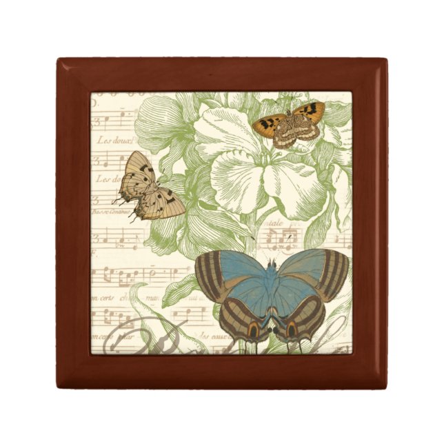 Butterflies on Sheet Music with Floral Design Jewelry Box (Front)
