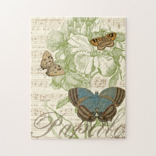 Butterflies on Sheet Music with Floral Design Jigsaw Puzzle