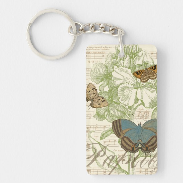 Butterflies on Sheet Music with Floral Design Keychain (Front)