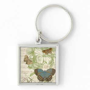 Butterflies on Sheet Music with Floral Design Keychain