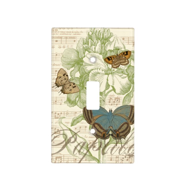 Butterflies on Sheet Music with Floral Design Light Switch Cover (Front)