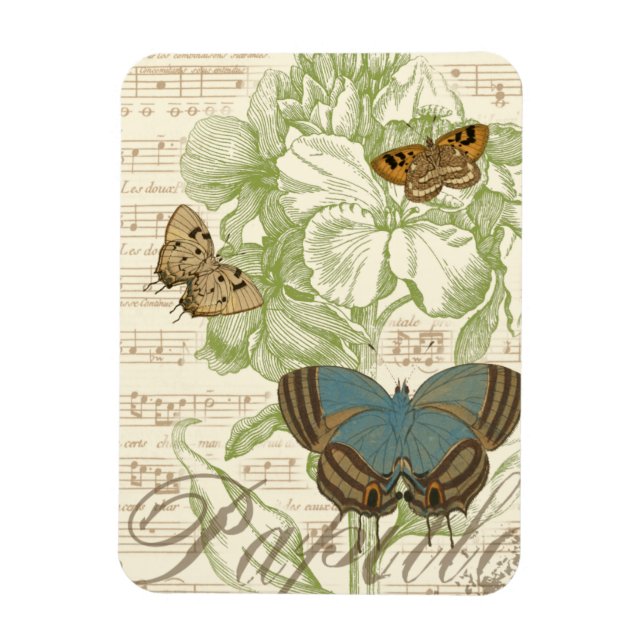 Butterflies on Sheet Music with Floral Design Magnet (Vertical)