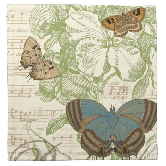Butterflies on Sheet Music with Floral Design Napkin (Front)