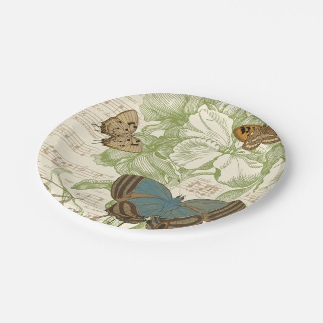 Butterflies on Sheet Music with Floral Design Paper Plates (Angled)