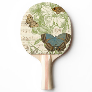 Butterflies on Sheet Music with Floral Design Ping Pong Paddle